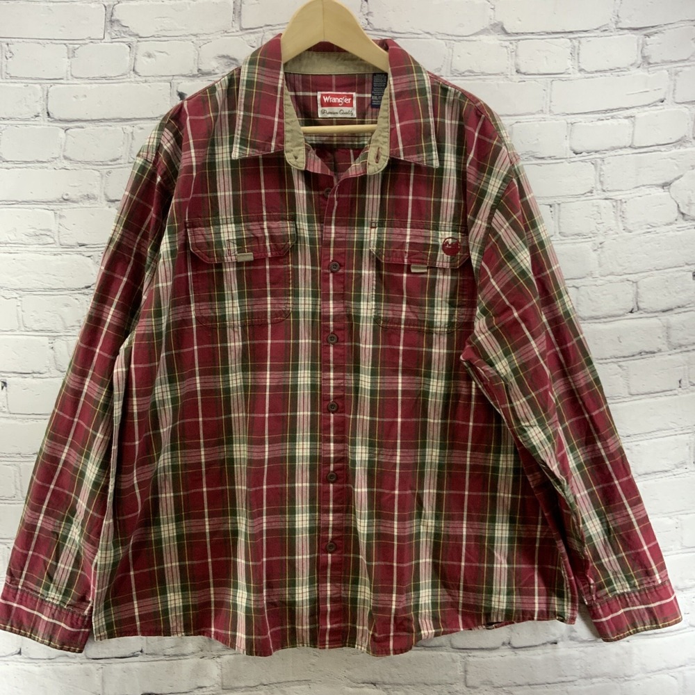 Wrangler Plaid Shirt Mens Sz XXL Red Long Sleeve Button Down Western